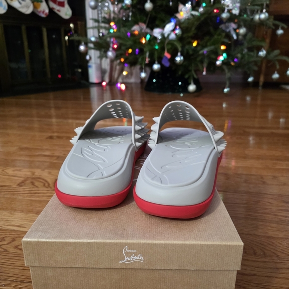 Christian Louboutin Gray Slide Sandals with Red Sole main image 7